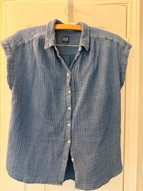 GAP Indigo Blue Guaze Button-Down Shirt and Shorts Matching Set